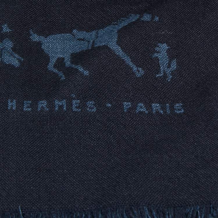 Pre Owned Hermes Bicolor Equestrian Jacquard Reversible Cashmere & Silk Muffler
