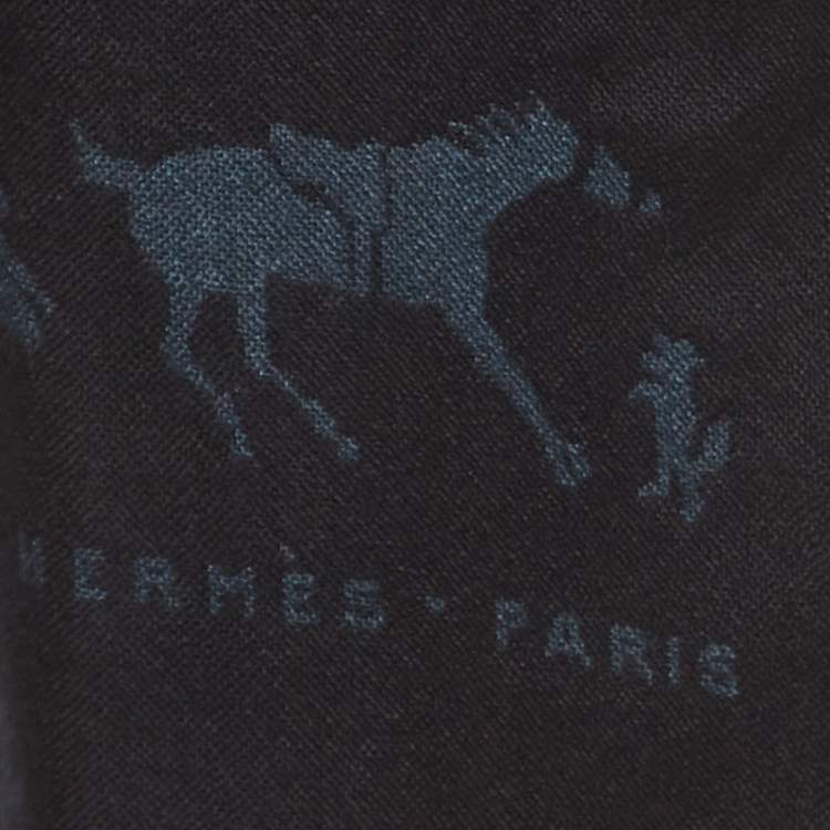 Pre Owned Hermes Bicolor Equestrian Jacquard Reversible Cashmere & Silk Muffler