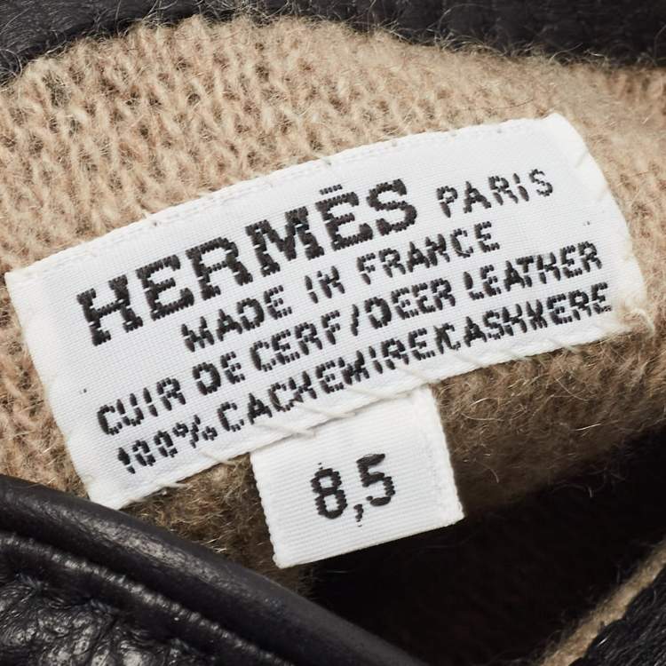 Pre Owned Hermes Black Deerskin and Cashmere Gloves Size 8.5
