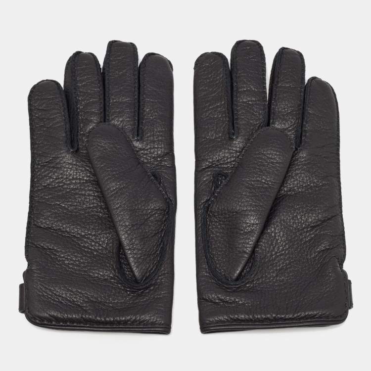 Pre Owned Hermes Black Deerskin and Cashmere Gloves Size 8.5