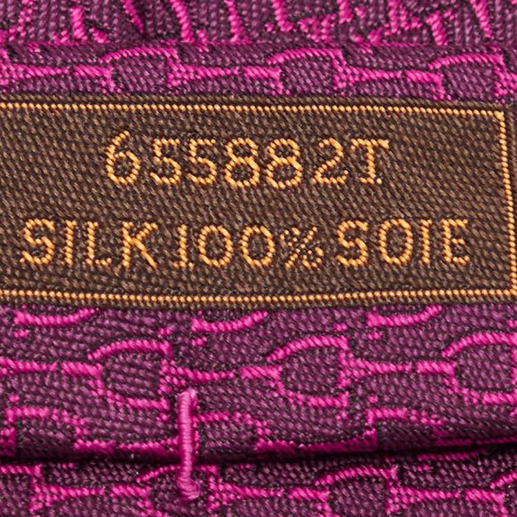 Pre Owned Hermes Dark Pink Horsebit Patterned Silk Tie 