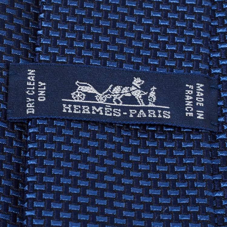 Pre Owned Hermès  Dark Blue Patterned Silk Tie