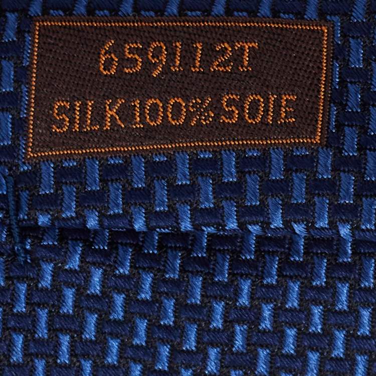 Pre Owned Hermès  Dark Blue Patterned Silk Tie