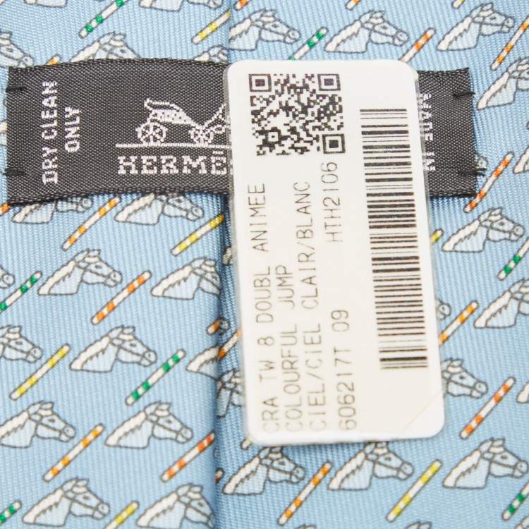 Pre Owned Hermès  Blue Horse Print Silk Tie 
