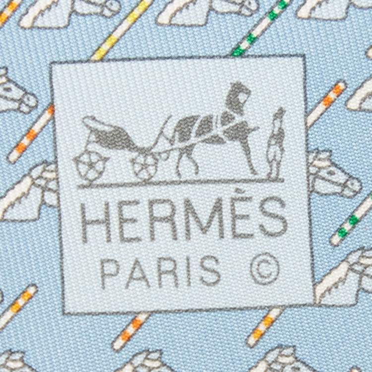 Pre Owned Hermès  Blue Horse Print Silk Tie 