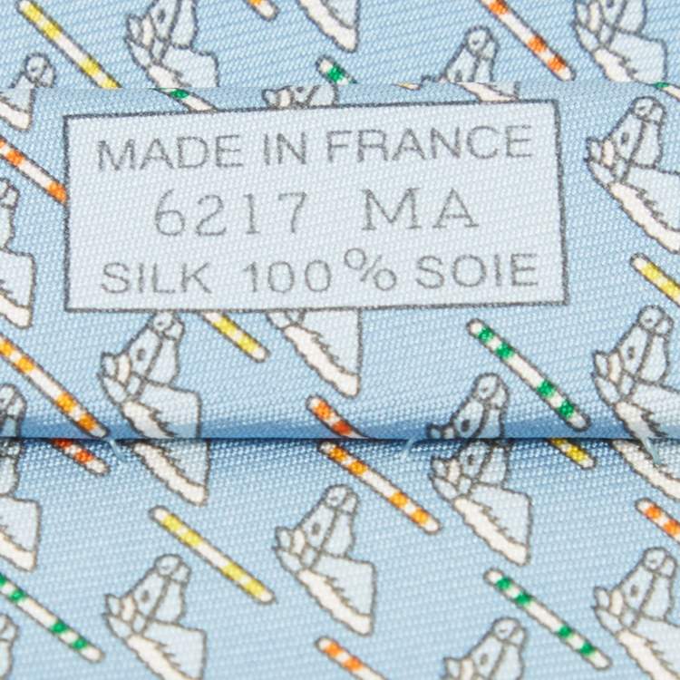 Pre Owned Hermès  Blue Horse Print Silk Tie 
