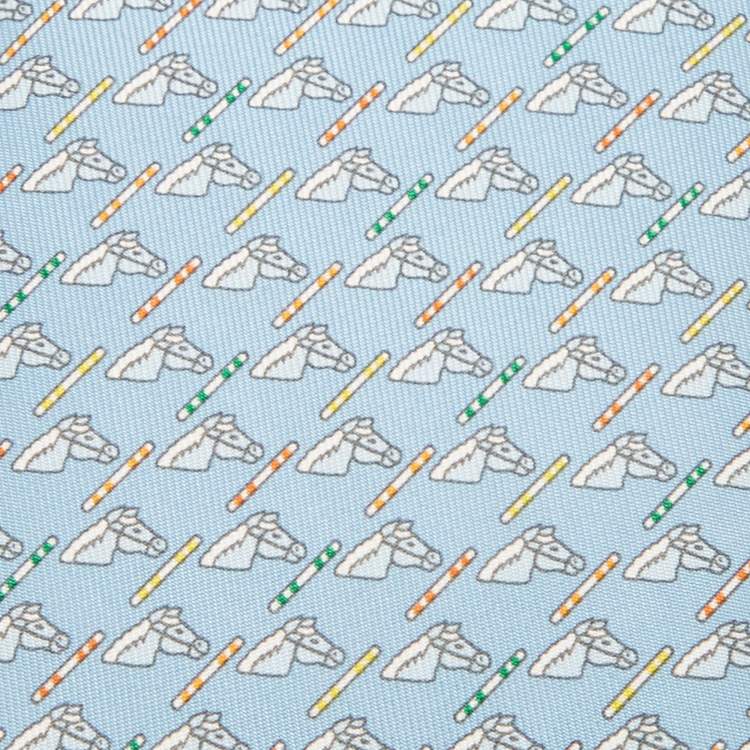 Pre Owned Hermès  Blue Horse Print Silk Tie 