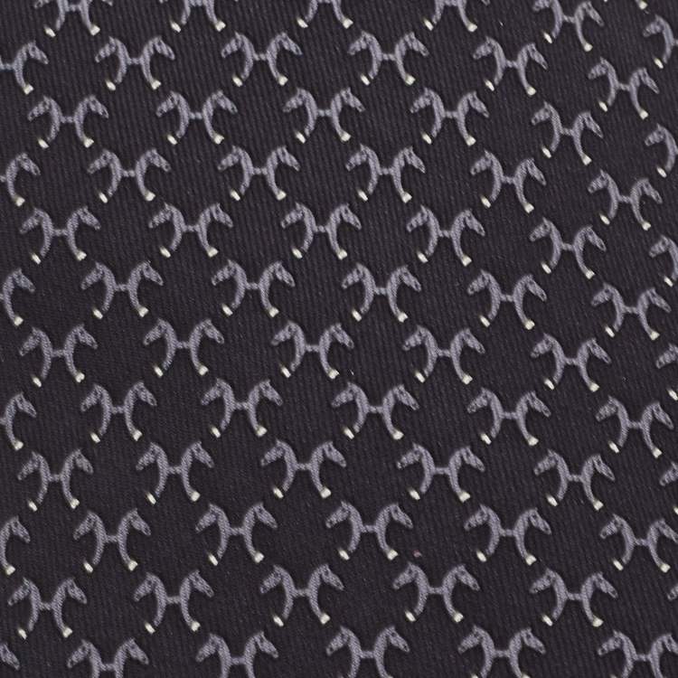 Pre Owned Hermès Vintage Black Horse Print Silk Tie