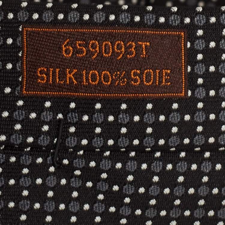 Pre Owned Hermes Black Dotted Silk Tie