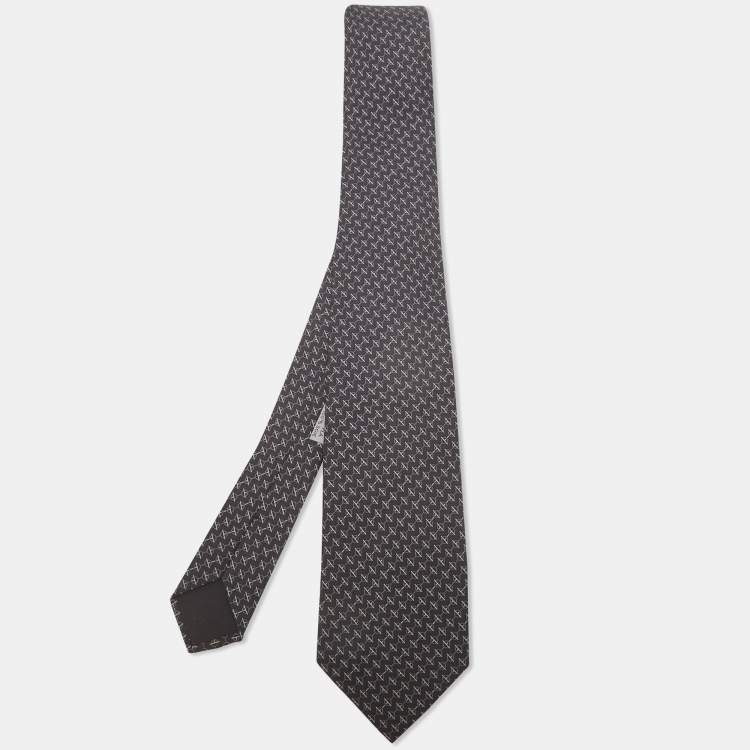Pre Owned Hermès Black Chain Link Print Silk Tie