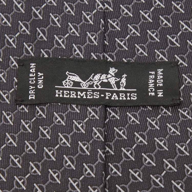 Pre Owned Hermès Black Chain Link Print Silk Tie