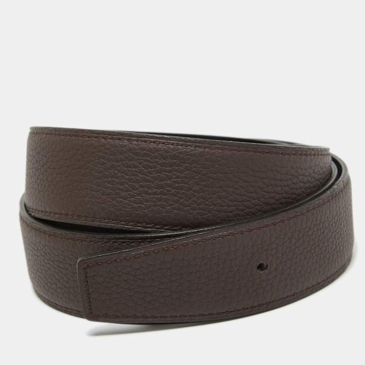 Pre Owned Hermes Noir/Rouge Sellier Chamonix and Togo Leather Belt Strap 