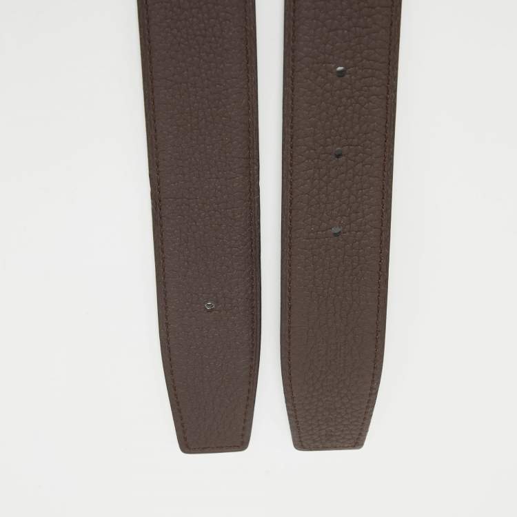 Pre Owned Hermes Noir/Rouge Sellier Chamonix and Togo Leather Belt Strap 