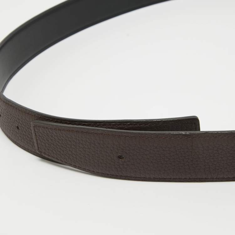 Pre Owned Hermes Noir/Rouge Sellier Chamonix and Togo Leather Belt Strap 