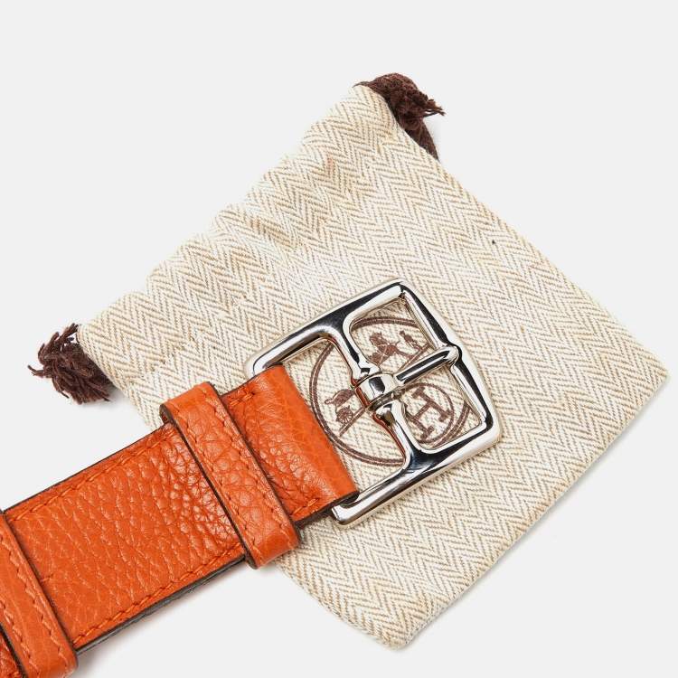 Pre Owned Hermes Orange Taurillon Clemence Leather Etriviere Belt 100 CM