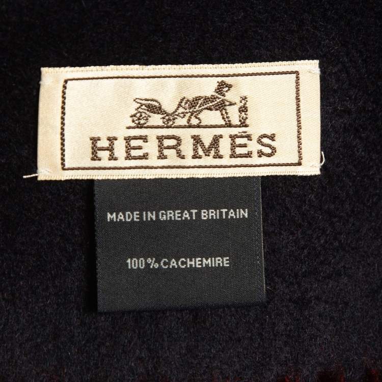 Pre Owned Hermès Red/Navy Blue Cashmere Fringed Muffler
