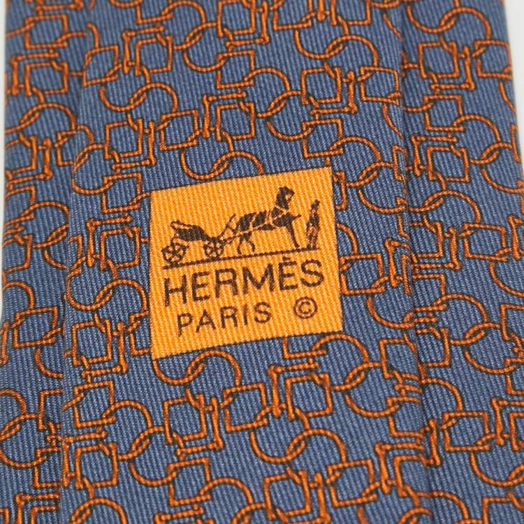 مملوكة مسبقًا Hermès Grey Geometric Print Silk Narrow Tie