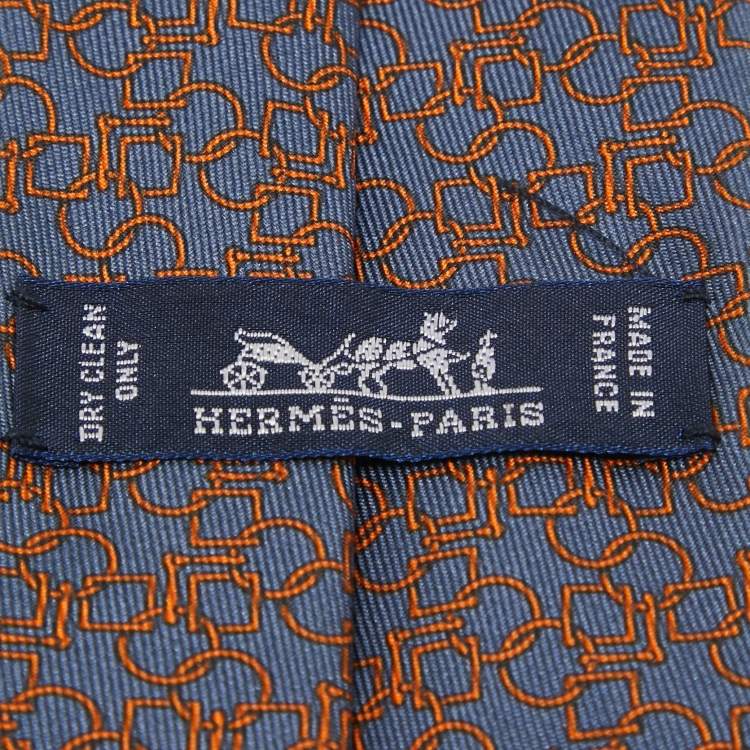 مملوكة مسبقًا Hermès Grey Geometric Print Silk Narrow Tie