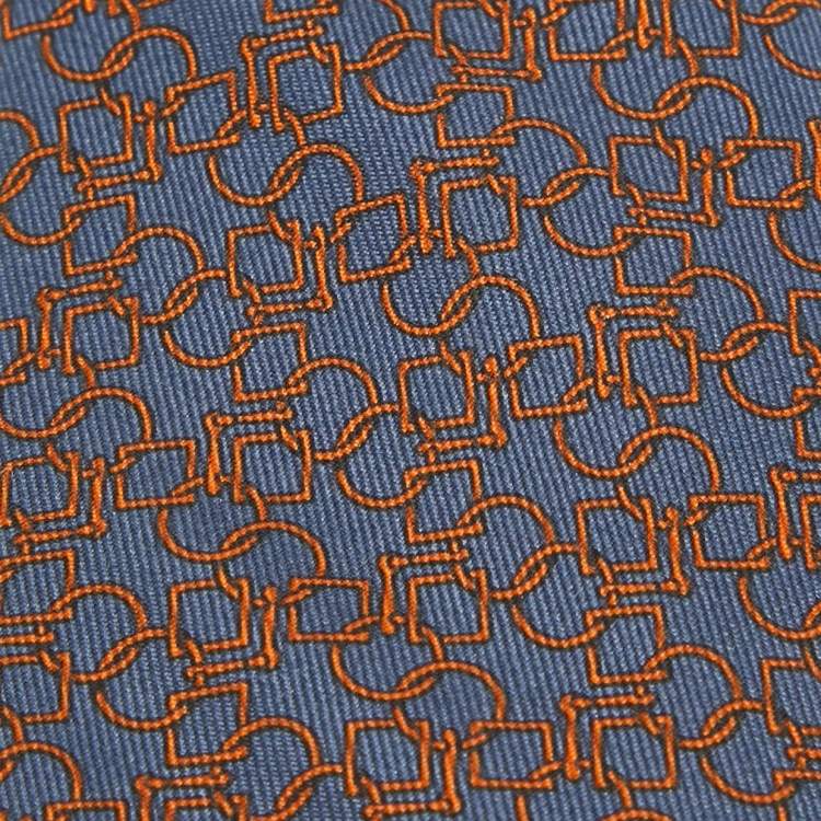 مملوكة مسبقًا Hermès Grey Geometric Print Silk Narrow Tie