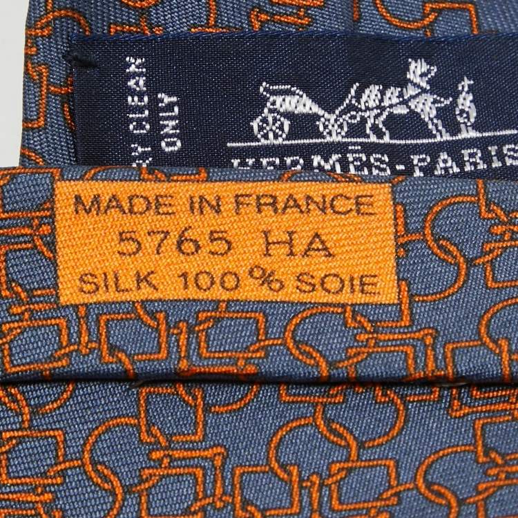 مملوكة مسبقًا Hermès Grey Geometric Print Silk Narrow Tie
