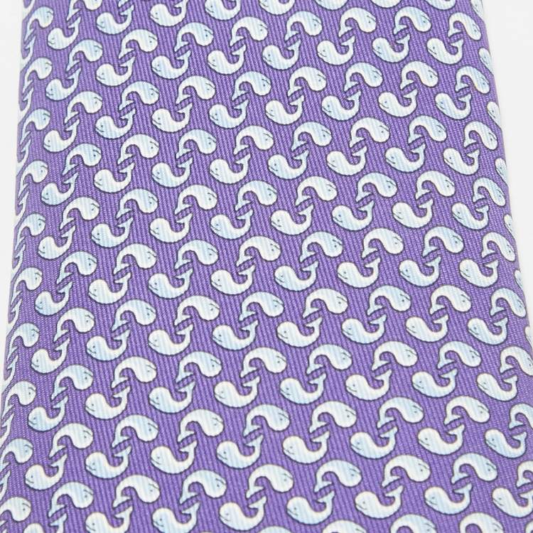 Pre Owned Hermès Blue Dolphin Print Silk Tie