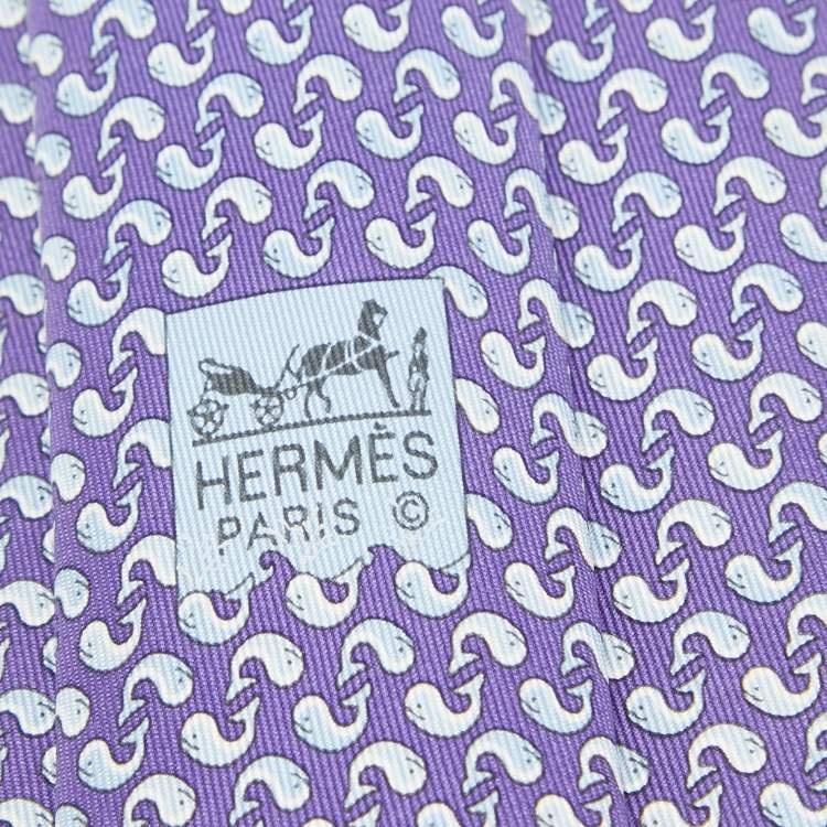 Pre Owned Hermès Blue Dolphin Print Silk Tie