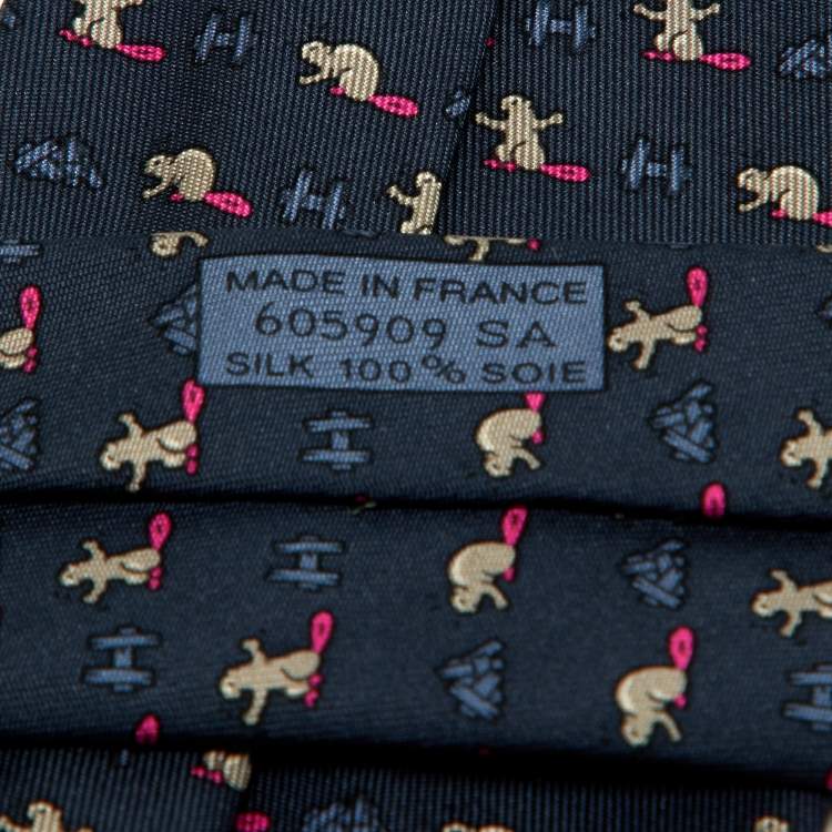 مملوكة مسبقًا Hermès Blue Beaver Castor Construction Print Silk Tie
