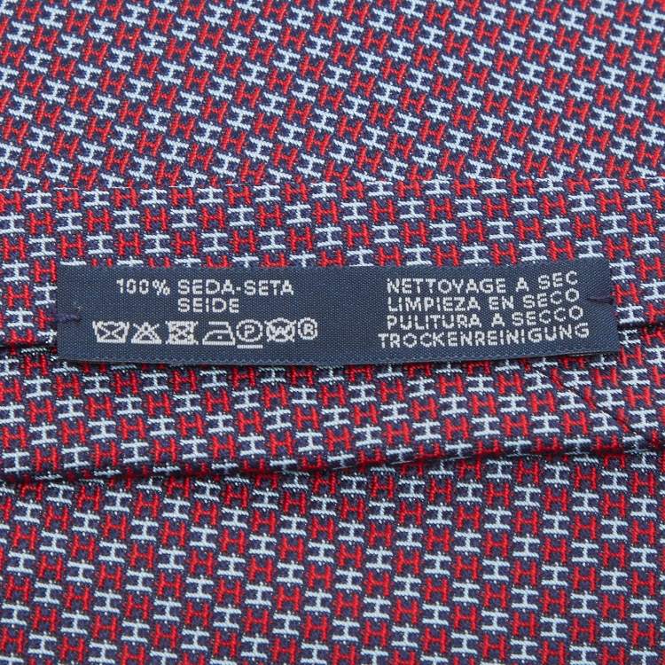 مملوكة مسبقًا Hermes Navy Blue H Jacquard Silk Tie 