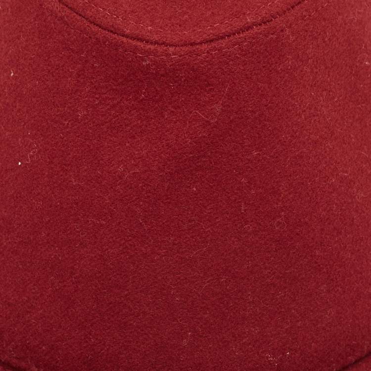 Pre Owned Hermes Red Cashmere Calvi Bucket Hat Size 57