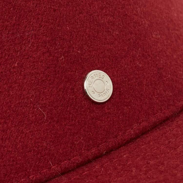 Pre Owned Hermes Red Cashmere Calvi Bucket Hat Size 57