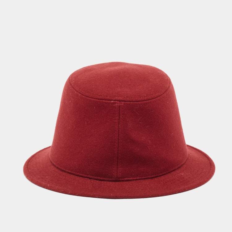 Pre Owned Hermes Red Cashmere Calvi Bucket Hat Size 57