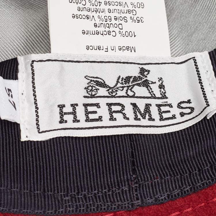 Pre Owned Hermes Red Cashmere Calvi Bucket Hat Size 57