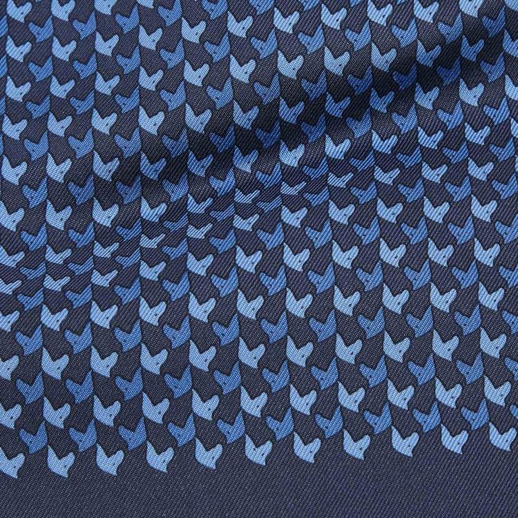 Pre Owned Hermes Navy Blue Horse Print Silk Ascot Tie Scarf
