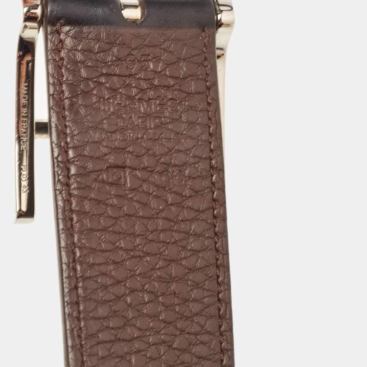 Pre Owned Hermes Noir/Chocolat Chamonix and Togo Leather Hapi Reversible Belt 95 CM
