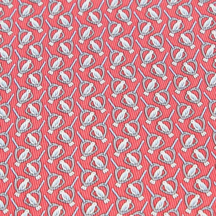 Pre Owned Hermès Red Birds Print Silk Tie