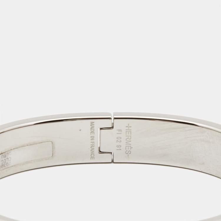 Pre Owned Hermes Clic H Blue Enamel Palladium Plated Bracelet
