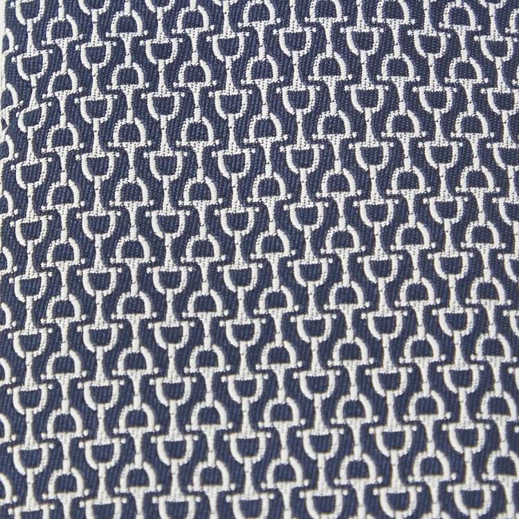 Pre Owned Hermes Navy Blue Horsebit Patterned Silk Tie