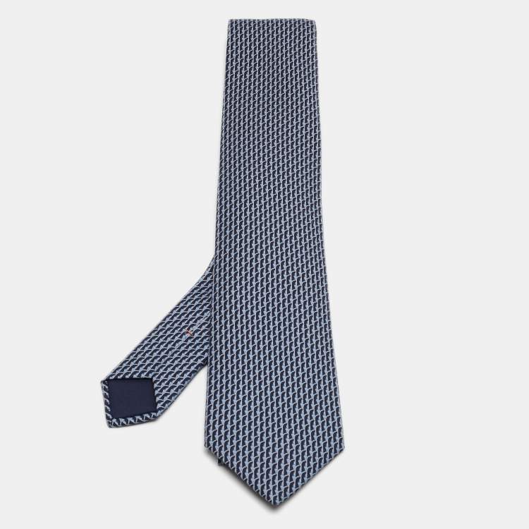 Pre Owned Hermes Blue Skis Print Silk Tie