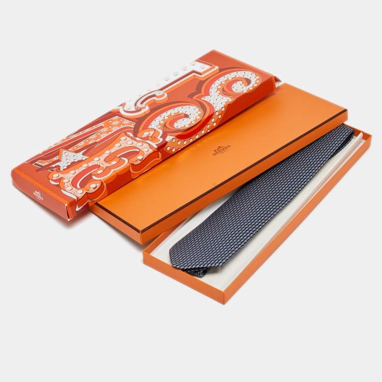 Pre Owned Hermes Blue Skis Print Silk Tie