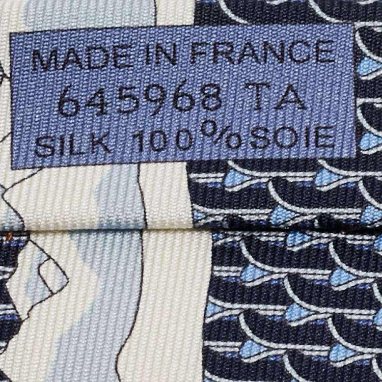 Pre Owned Hermes Blue Skis Print Silk Tie