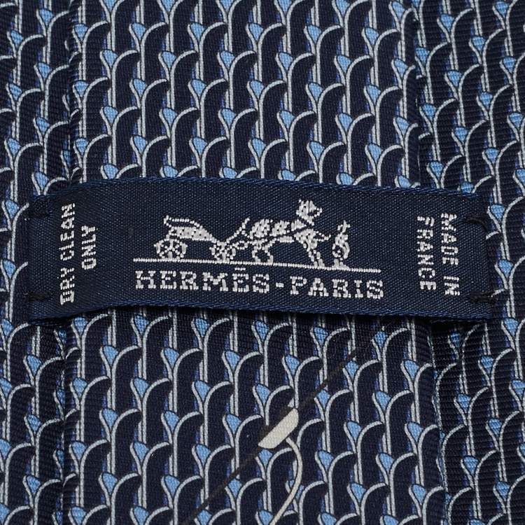 Pre Owned Hermes Blue Skis Print Silk Tie