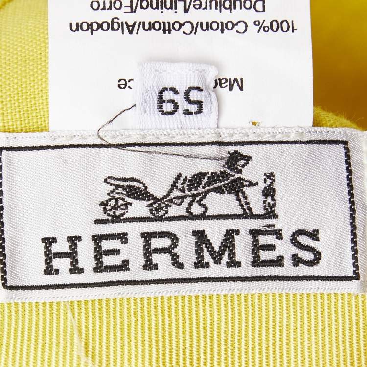 Pre Owned Hermès Yellow H Embroidered Cotton Cap Size 59