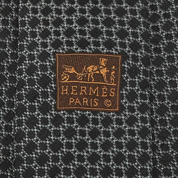 Pre Owned Hermes Grey Patterned Silk Tie