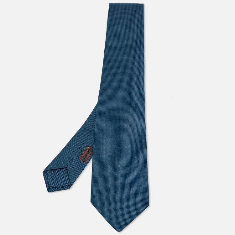 Pre Owned Hermès Blue Patterned Silk Tie 