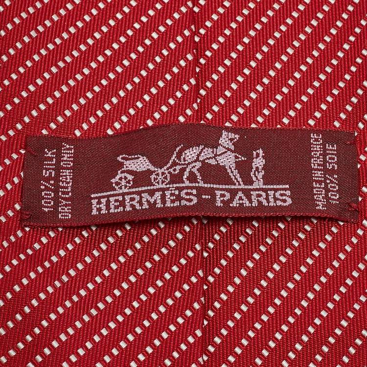 Pre Owned Hermès Red Stripe Pattern Silk Tie