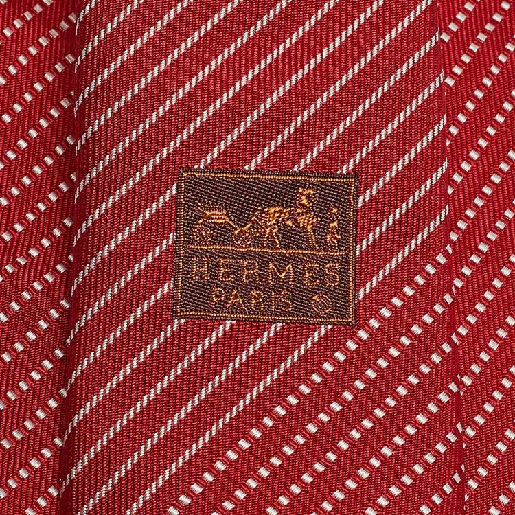 Pre Owned Hermès Red Stripe Pattern Silk Tie