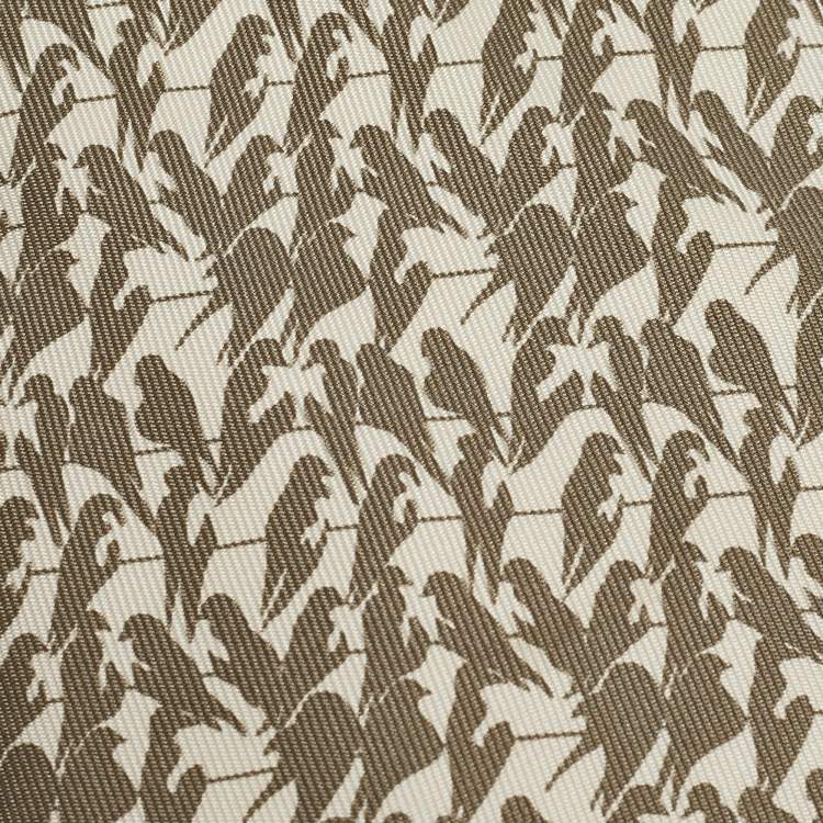 Pre Owned Hermès Green Birds Print Silk Traditional Tie