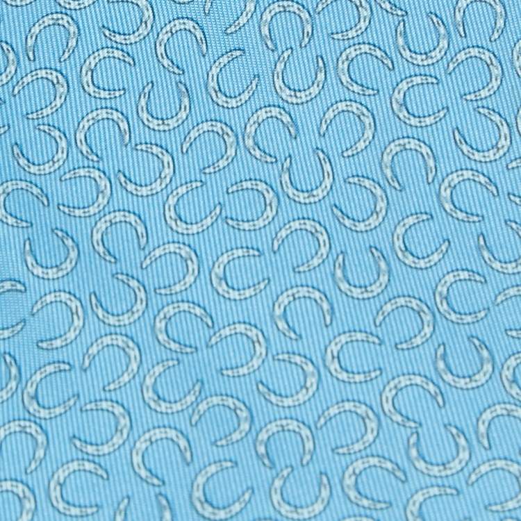 Pre Owned Hermès Blue Horseshoe Print Silk Traditional Tie