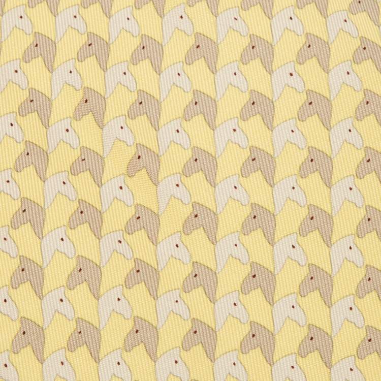 Pre Owned Hermès Yellow Horse Print Silk Traditional Tie