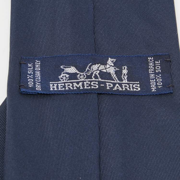 Pre Owned Hermès Navy Blue Solid Silk Tie